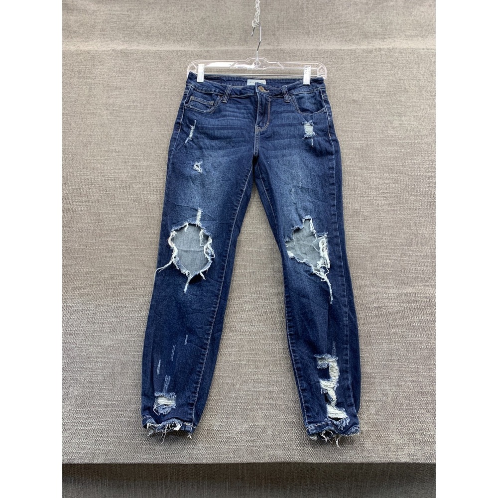 Cello Jeans Womens 5 Blue Denim Whiskers Detail Tapered Leg Distressed Casual